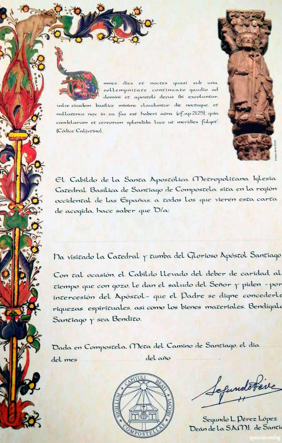 Camino de Santiago certificates - Cathedral visit certificate
