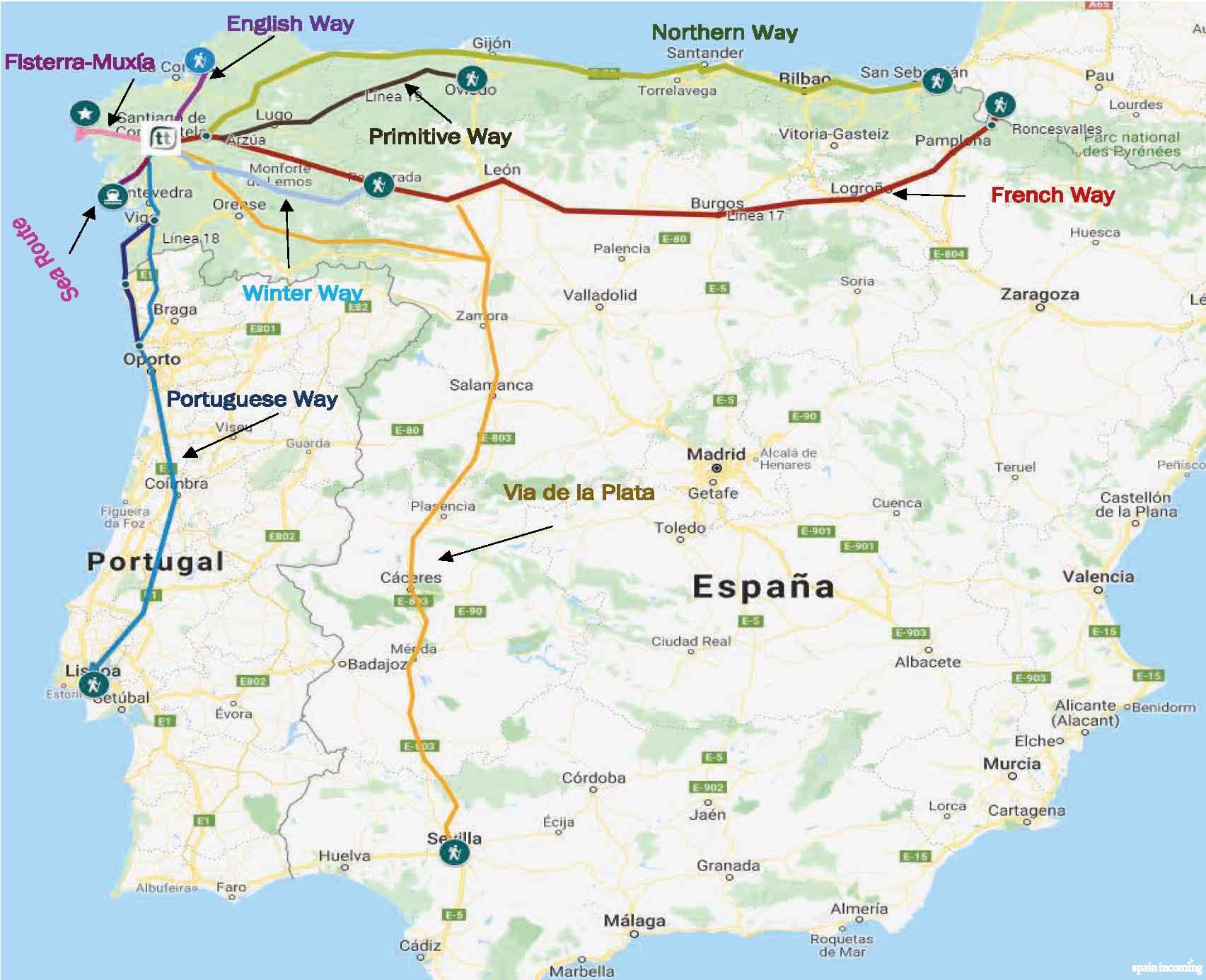 What is the official route of the Camino de Santiago?