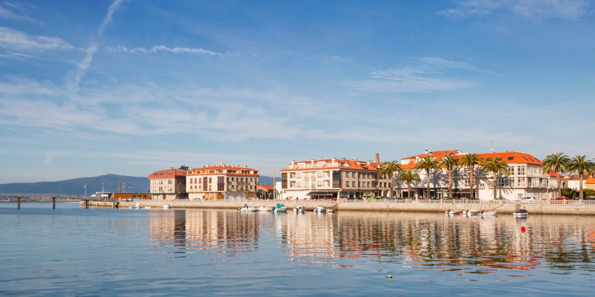 Reflected view of Vilanova de Arousa seafront