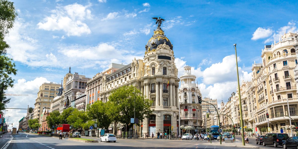 =Metropolis hotel in Madrid in a beautiful summer day, Spain
